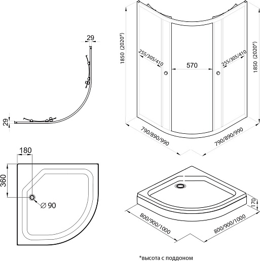 Triton Душевой уголок Альфа-Голд 90x90 стекло прозрачное профиль золото с поддоном – картинка-11